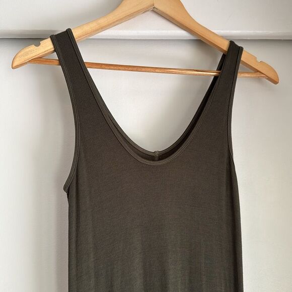 Enza Costa Ribbed Midi Tank Dress Stretch Casual Dark Green - Picture 3 of 4
